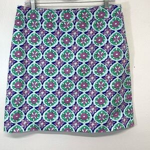 Talbots Skirt 10P Pink Blue Floral  Lined Above Knee Tropical Travel Office Work